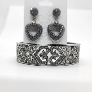 Nolan Miller Cuff Bracelet with Earrings Heart's motif. High-end Designer Signed